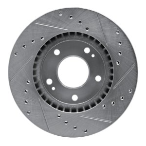 Hyundai Elantra Brake Rotor (1) - Front Left - R1 Concepts - Drilled & Slotted - Silver - `07-`10